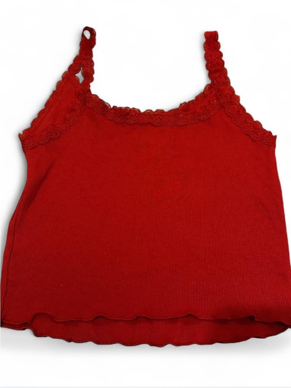 Colsie Red Ribbed Lace-Trim Camisole